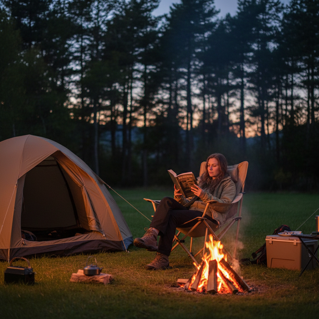Chaise camping - feu de camp