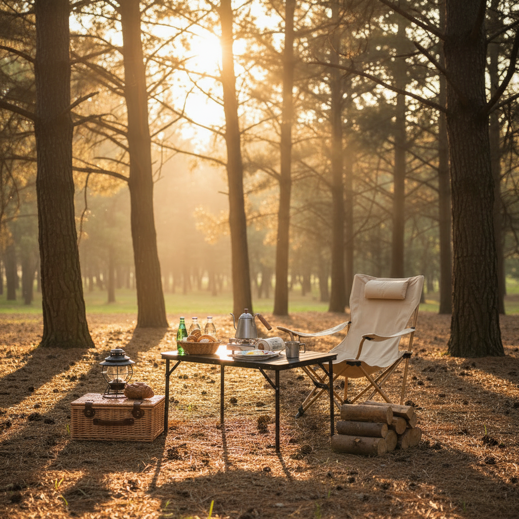 Chaise camping khaki - forêt dorée