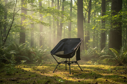 Chaise de camping noire dans la nature