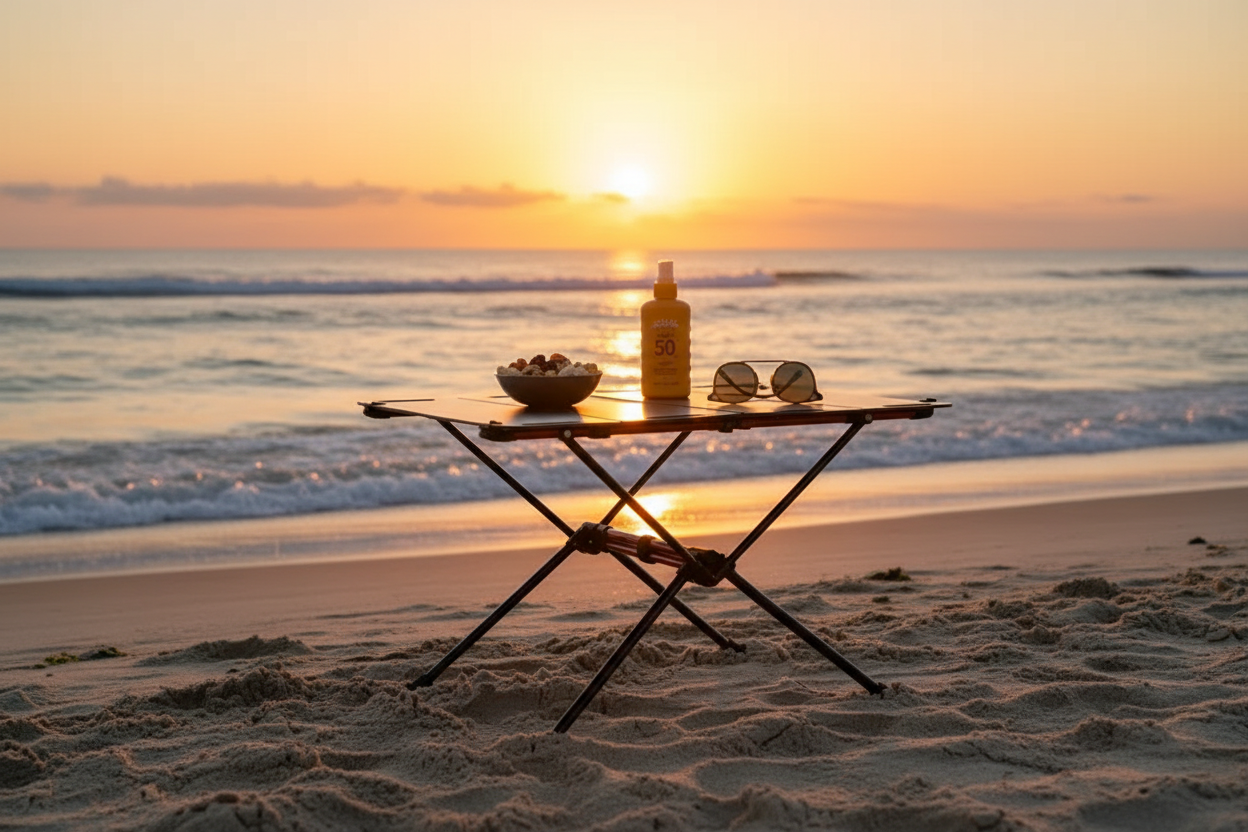 Table de camping à la plage