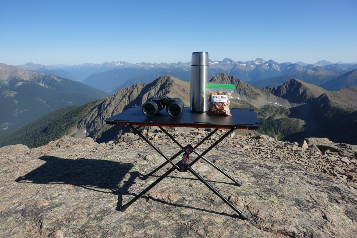Table de camping au sommet montagne