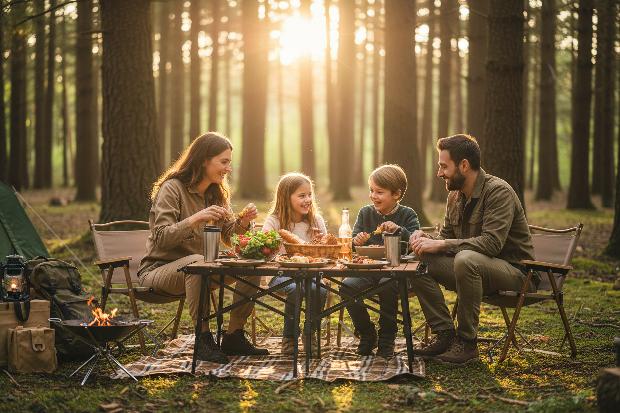 table de camping Famille en forêt dorée