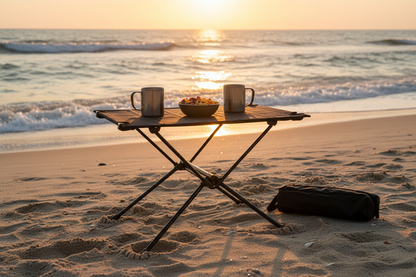 Table de camping sur la plage 