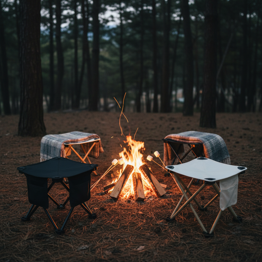 Tabourets camping - feu de camp
